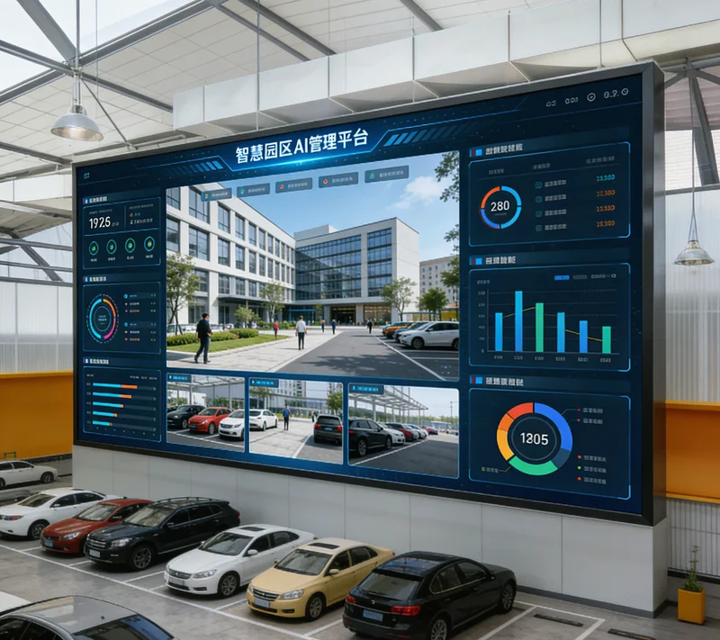 AI安全帽检测系统组成示意图:摄像头、边缘计算盒、管理平台