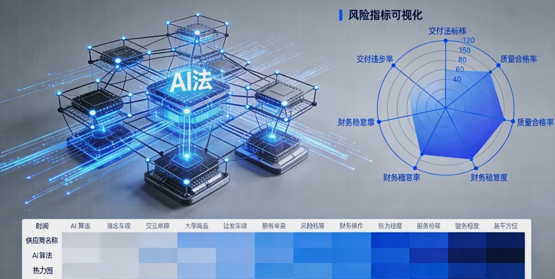 电脑屏幕上显示着供应链数据看板,包含订单、库存、预测等曲线图
