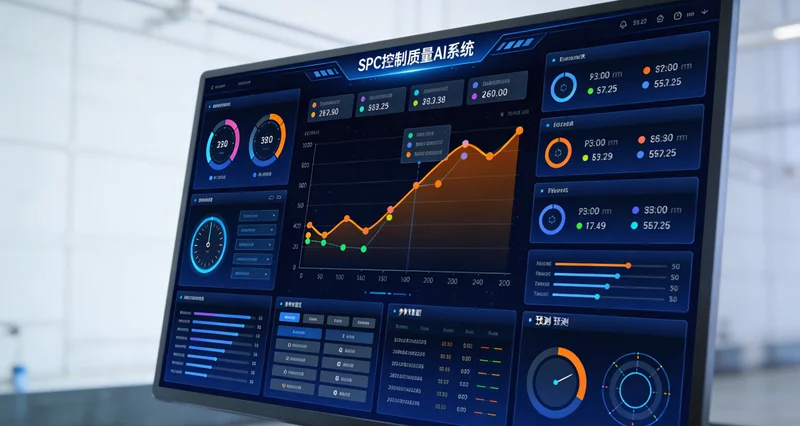 工厂废气处理设施中控室场景,屏幕上显示多种运行参数