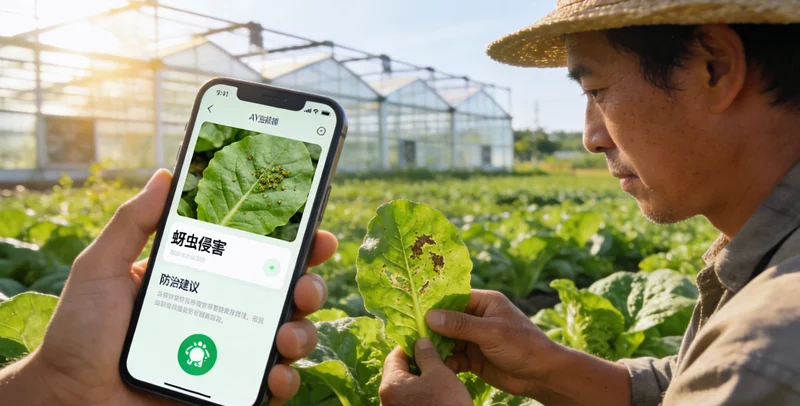 种植户在手机上查看高粱生长监测数据报告