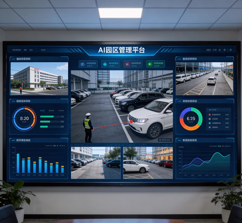 一位商务人士正在使用电脑，屏幕上显示AI写作工具界面和政府公文草稿