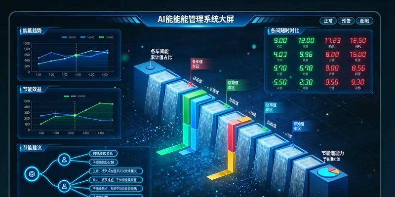 工厂空压机房,设备上装有传感器,数据实时上传至监控系统