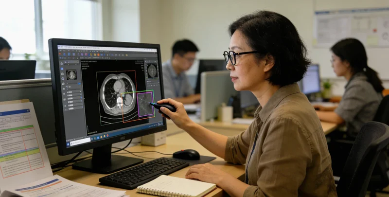 电脑屏幕上显示着多种舵机缺陷的标注图片，如划痕、气孔、装配不良等