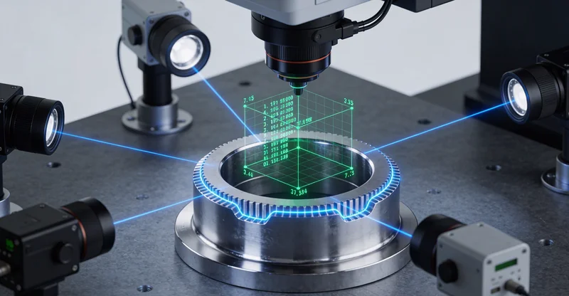 质检员正在使用卡尺测量大型推土机车架结构件尺寸