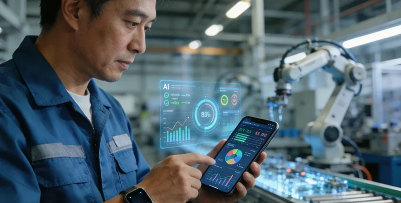 钢结构车间内,工人正在使用放大镜检查焊缝外观