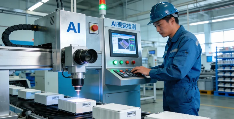 液压阀装配线上工人正在调试阀体,旁边是电脑屏幕