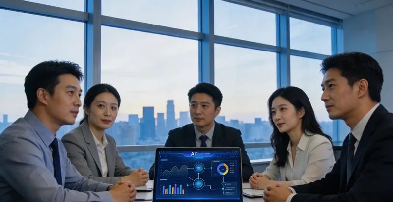 集成电路封装车间内，工人正在显微镜下进行芯片外观人工检查