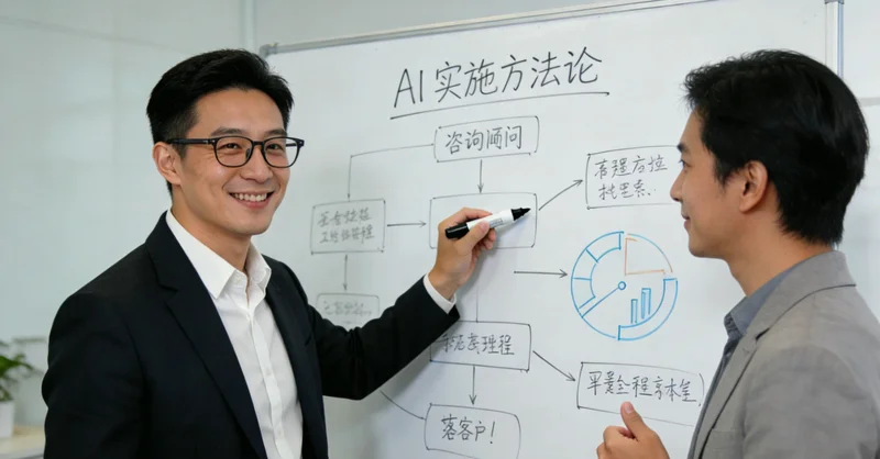 一位疲惫的咨询顾问在深夜面对堆积如山的项目文档