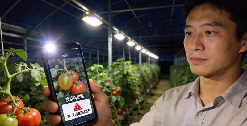 一台小型拖拉机在现代化猪舍内进行清粪作业,周围环境潮湿且充满粉尘