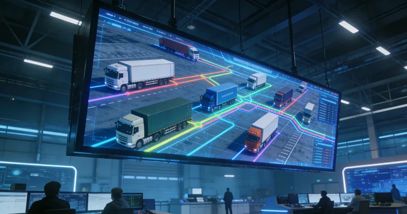 浮选车间内物料运输繁忙但略显混乱的场景示意图