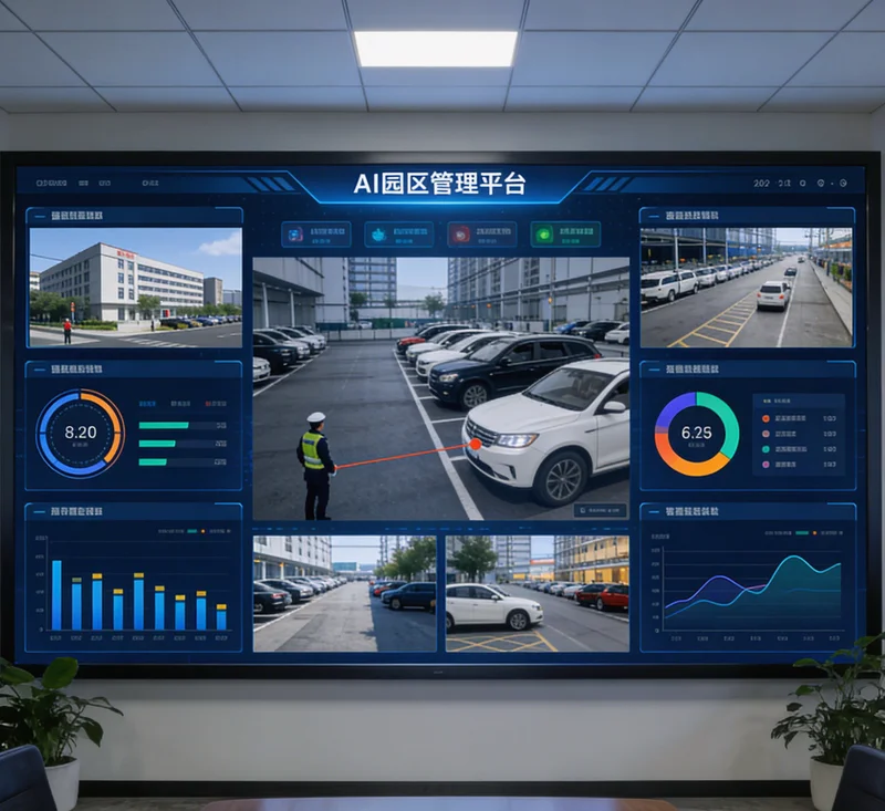 车间内的监控大屏，显示AI系统实时识别的工人操作动作与标准步骤比对