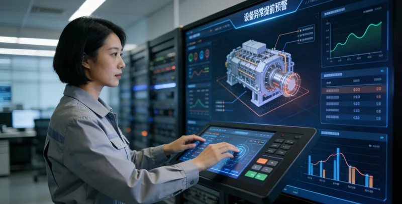 喷墨印刷车间内，技术人员正在查看设备上的数据监测屏幕