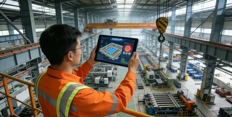 逆变器老化测试车间示意图,显示多台设备与数据监控屏幕