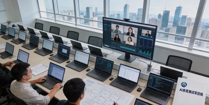 充电枪生产车间高压测试工位，工人正在操作，地上有黄色警戒线