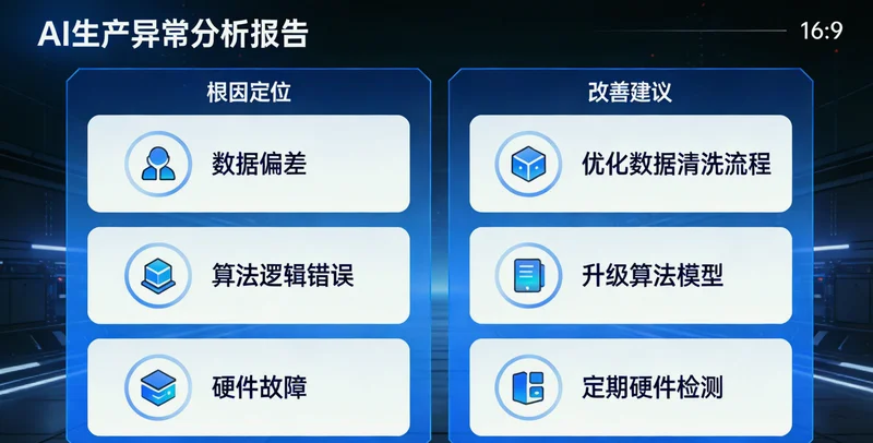 一张对比图表，展示引入AI质检前后在人力成本、退货率、原料节省方面的数据变化