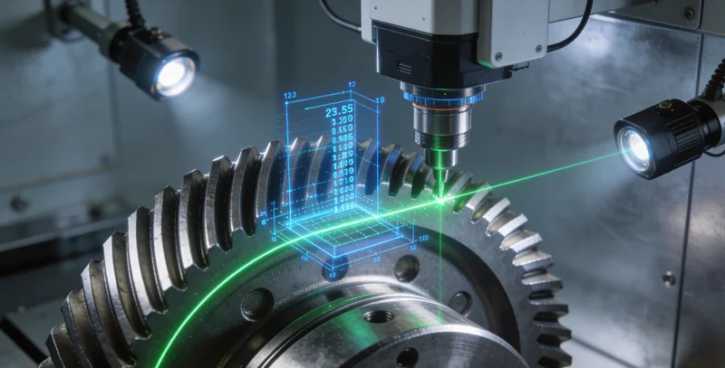 航电车间内，检验员正使用游标卡尺测量精密连接器尺寸，表情专注。