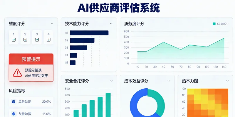 一份复杂的供应商评估表格，上面列有技术、经验、服务、成本等多个检查项
