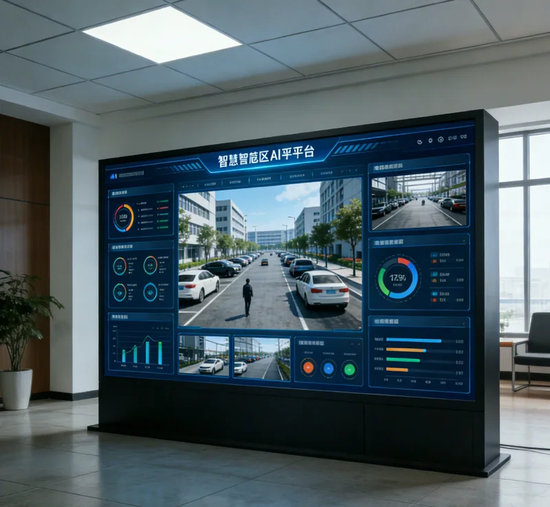 AI安全帽检测系统架构示意图，展示摄像头、报警器与后台联动