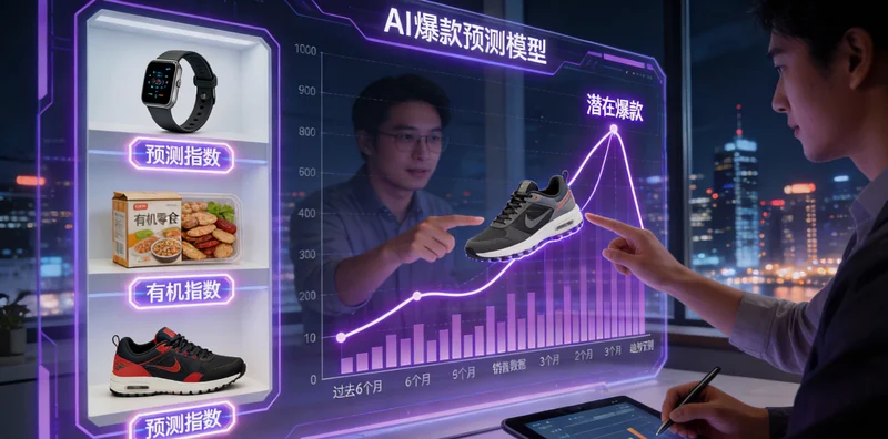 一位店长在深夜的超市里，面对空白的促销海报板沉思