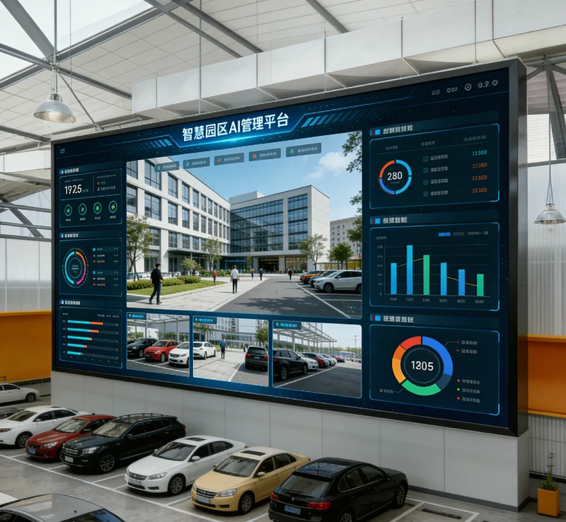 现代化肉鹅养殖场内的AI环境监控系统大屏显示实时数据