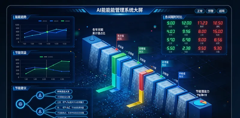 液压泵机加工车间现场，设备上安装有智能电表