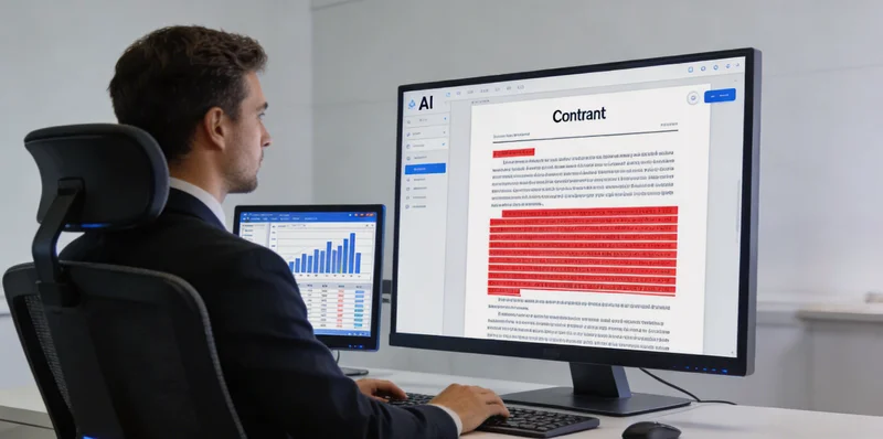 财经媒体编辑深夜审核稿件，面对多屏幕信息，表情疲惫