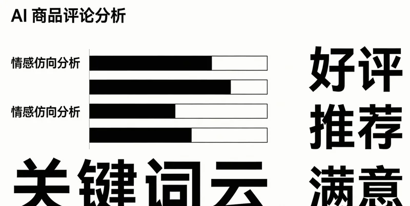一个简洁的电商评论数据看板示意图，展示各类标签占比