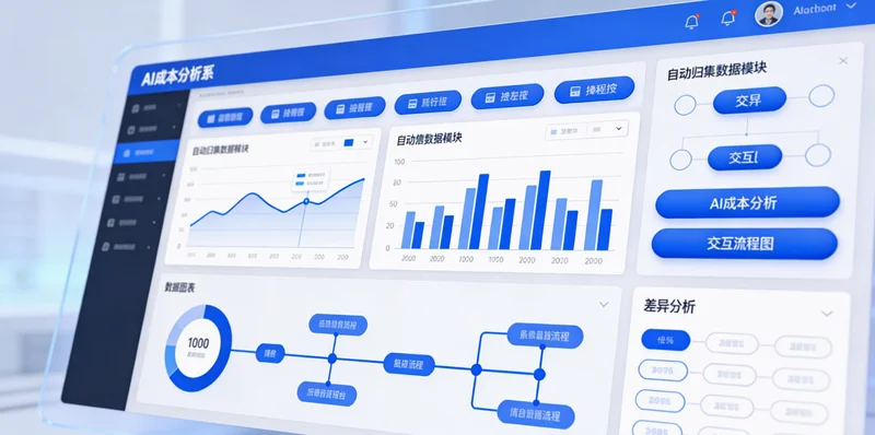 信息图展示AI症状分析项目不同模式(SaaS、定制、买断)的成本构成与范围
