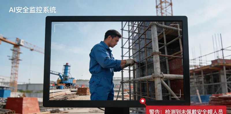 氧化铝陶瓷生产车间内，工人正在操作设备，远处可见窑炉和监控摄像头