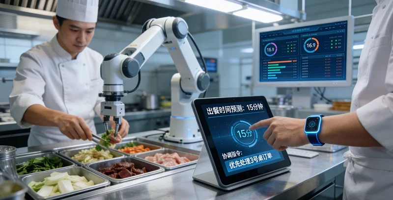 鱼火锅店晚高峰时段,服务员忙碌穿梭,后厨繁忙的场景