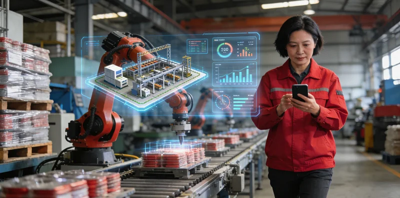 单晶硅片生产车间内，工人正通过显微镜进行人工质检，表情专注但略显疲惫