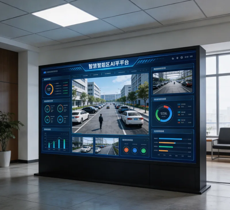 一张流程图，展示从贴码、入库扫描、系统记录、智能找货到出库扫描的AI仓储管理核心流程
