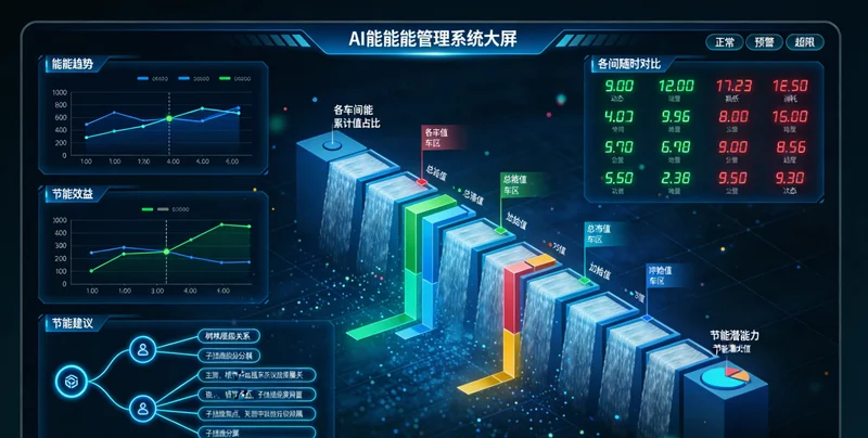 一条输送带生产线控制柜上安装的能耗监测仪表特写