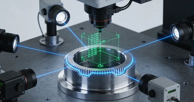 双玻组件产线上，工人正使用卡尺进行手动尺寸测量，背景可见玻璃反光