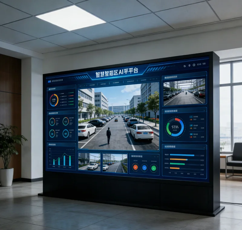 工厂办公室内，电脑屏幕上显示着AI需求预测系统的可视化看板，包含未来周次的需求曲线和库存水位