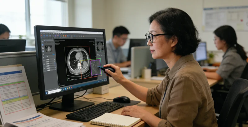技术人员在标注噪声频谱图用于AI训练
