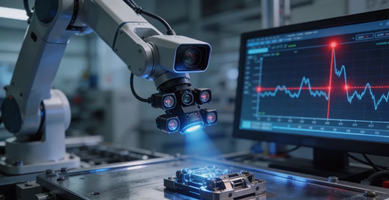 机翼复材铺层车间，工人正在目视检查蒙皮表面