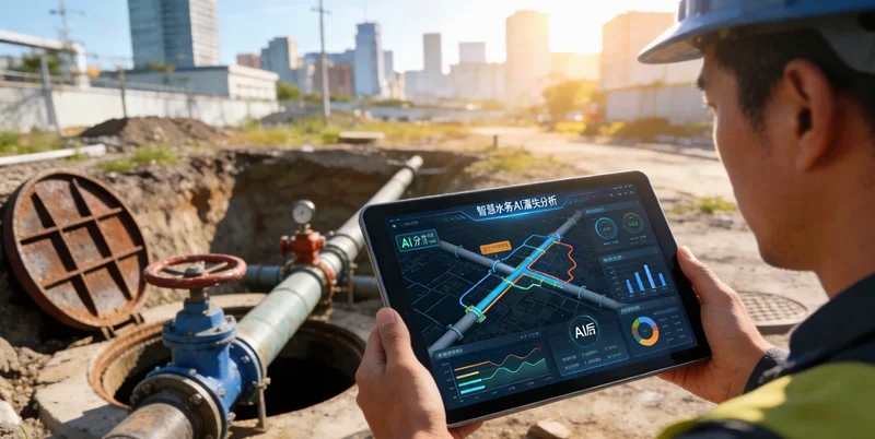 老师傅在阀门井内进行人工巡检查看压力表