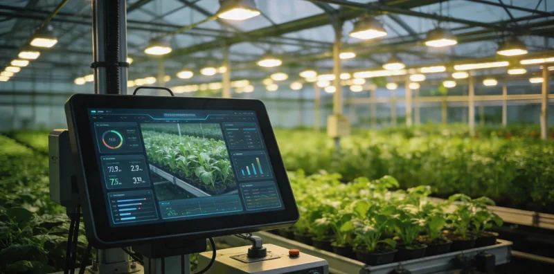 植保机械成品仓库内景,展示传感器安装位置