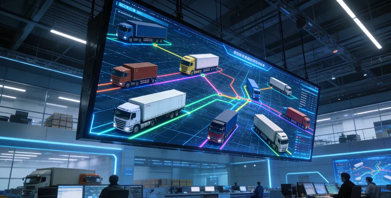 网约车调度中心实时监控大屏，显示城市热力图与车辆轨迹