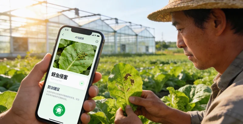 一架植保无人机正在豆田上方进行传统式喷药，绿色豆田一望无际