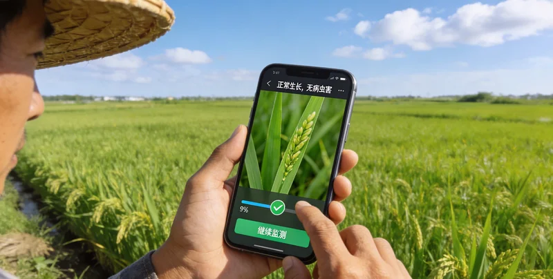 一张农田照片，显示同一块豆田内，部分区域豆苗健壮浓绿，部分区域稀疏发黄，长势对比明显。