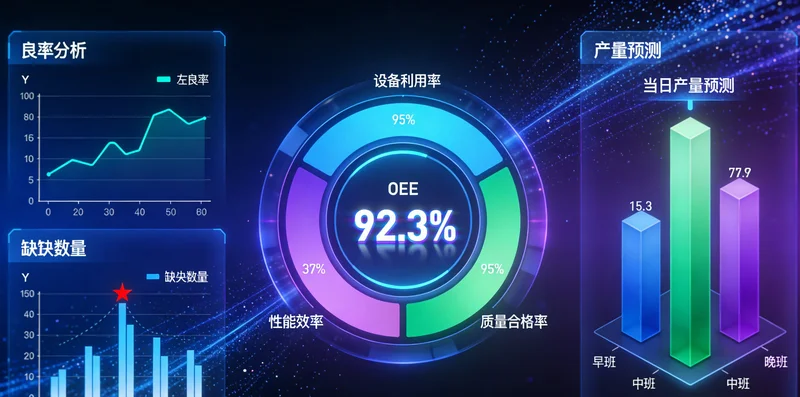 电钻工厂车间内,工人正在核对纸质单据,背景白板上贴满各种手写数据,显得杂乱