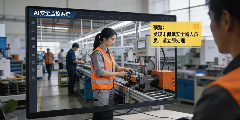 餐具厂冲压车间工作场景，突出机械区域与人员操作位置