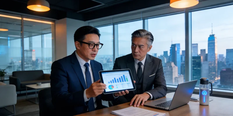 封装测试车间内，操作员正在显微镜下进行芯片外观人工检测