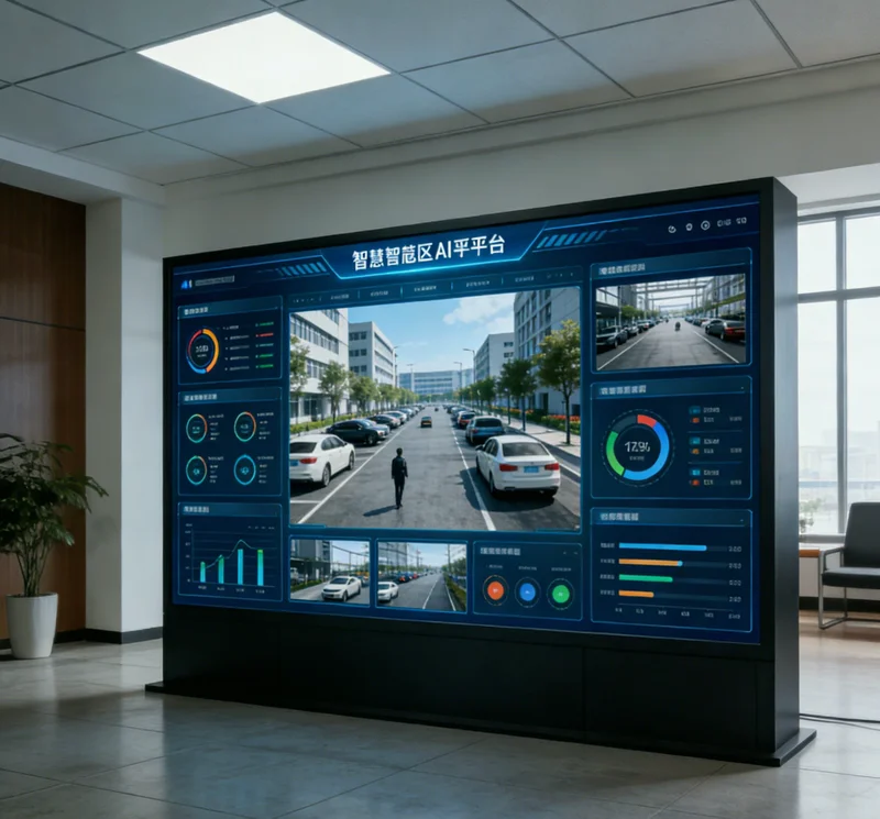 AI预测性维护系统数据监控大屏示意图，显示设备健康状态