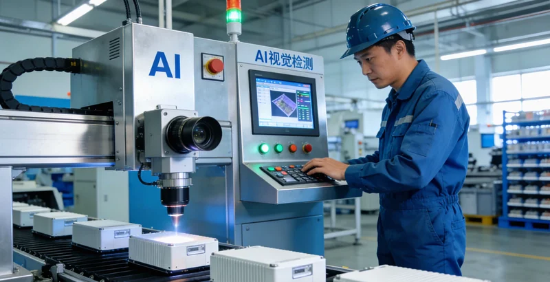 工程师在液位计生产线上手动调试设备参数