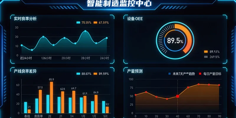 速冻水饺生产线隧道与能耗数据监控屏幕示意图