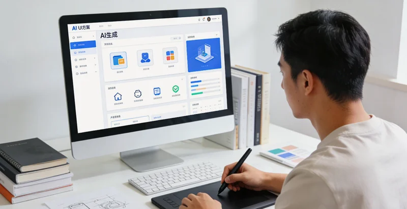 半包公司设计师在电脑前打电话,桌上铺满户型图纸,表情焦急