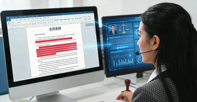 电子签约公司法务人员正在电脑前分析合同纠纷案例